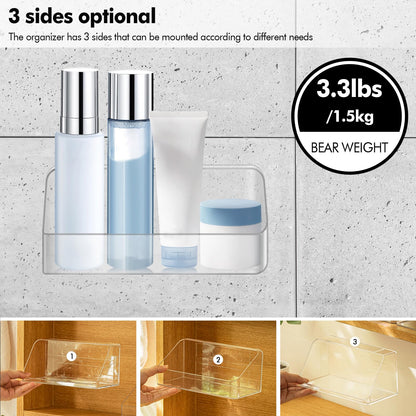 poeland Wall Mounted Storage Organizer, No Drilling Bathroom Shelf, Clear Storage Box for Bathroom, Bedroom, Mirror Cabinets Transparent