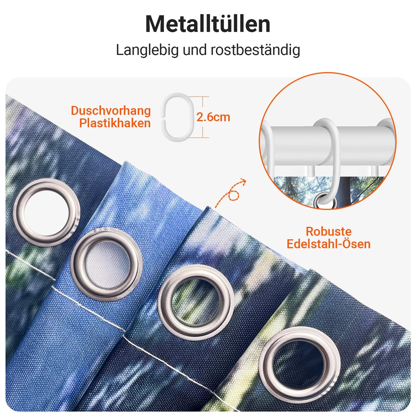 Lerores Shower Curtain, 120 x 200 cm, Forest Jungle, Weighted Hem, Anti-Mould Textile, Water-Repellent