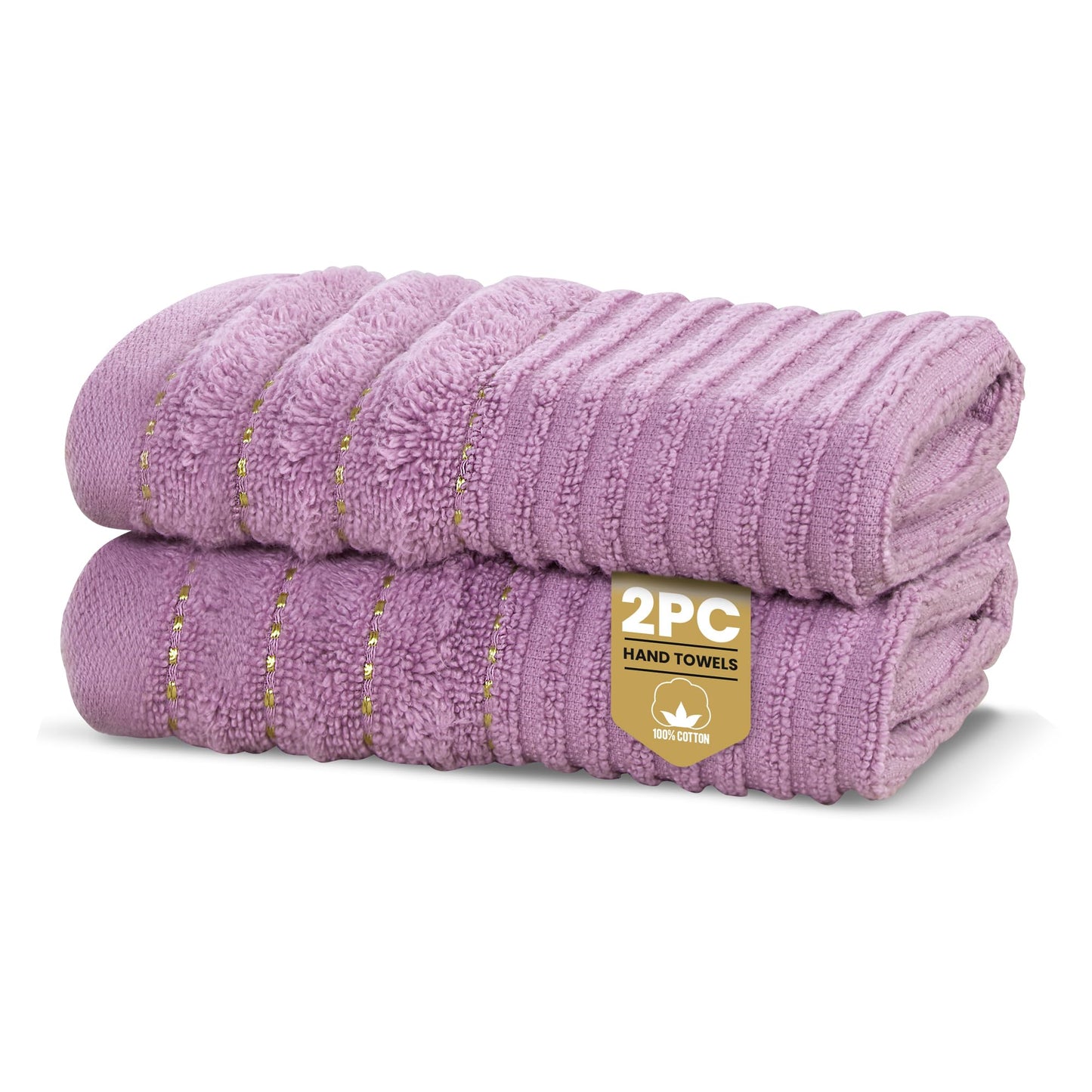 Rapport Home 2-Pack Linear Hand Towels | 50x85cm 100% Cotton 500GSM | Absorbent & Soft Bathroom Towel Set | Oeko-Tex Certified | Lavendar Pink