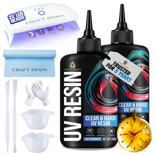 CRAFT RESIN UV Resin Kit with Light - 36W 22 LED Big Lamp and 200g Hard Type Low Viscosity UV Epoxy Resin, Crystal Clear & Non-Yellowing - Starter Kit