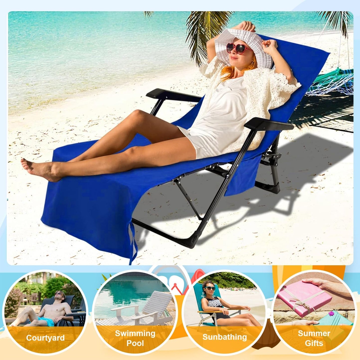 MARFOREVER Beach Sun Lounger Towels with Pockets 210 x 76 CM Microfiber Beach Sunbed Towels Beach Chair Cover for Holidays Sunbathing Beach Hotel
