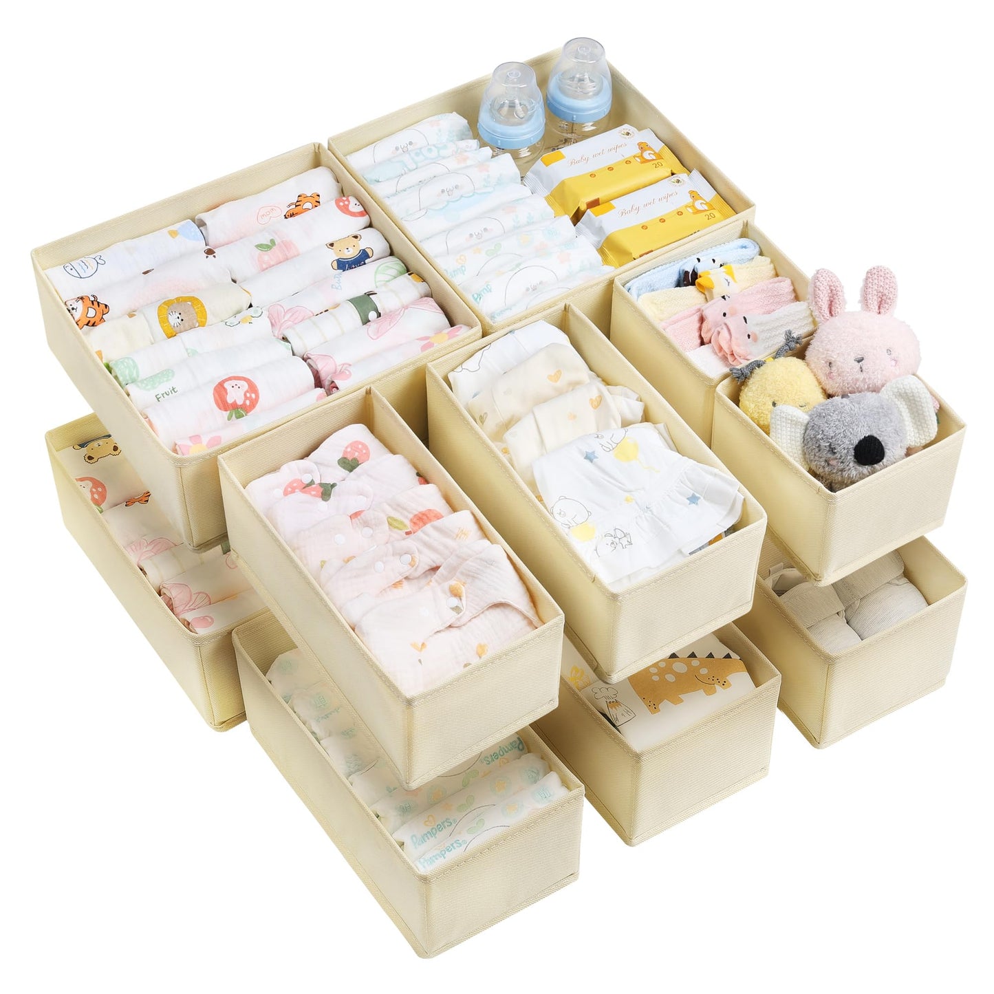 Vtopmart 12 Pack Baby Clothes Organizer, Dresser Drawer Organizer for Baby Clothing, Foldable Fabric Closet Drawer Storage Bins