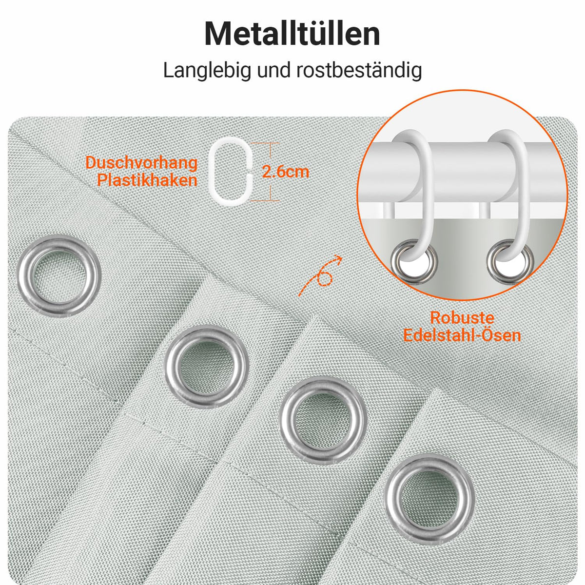 Lerores - 300 x 200 cm Shower Curtain with Heavy Bottom Anti-Mildew Polyester Fabric Waterproof Washable Bathroom Curtain with 16 Shower Curtain Rings