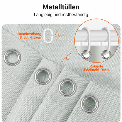 Lerores Shower Curtain, 180 x 180 cm, Grey, Weighted Hem, Anti-Mould Textile, Water-Repellent, Washable Polyester Fabric Bath Curtains for Bathroom