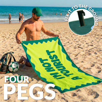 Fisura - Large Microfibre Beach Towel Green “I’m Not a Tourist” – Quick Dry, Sand Free & Lightweight – Travel, Pool, Camping & Picnic Towel
