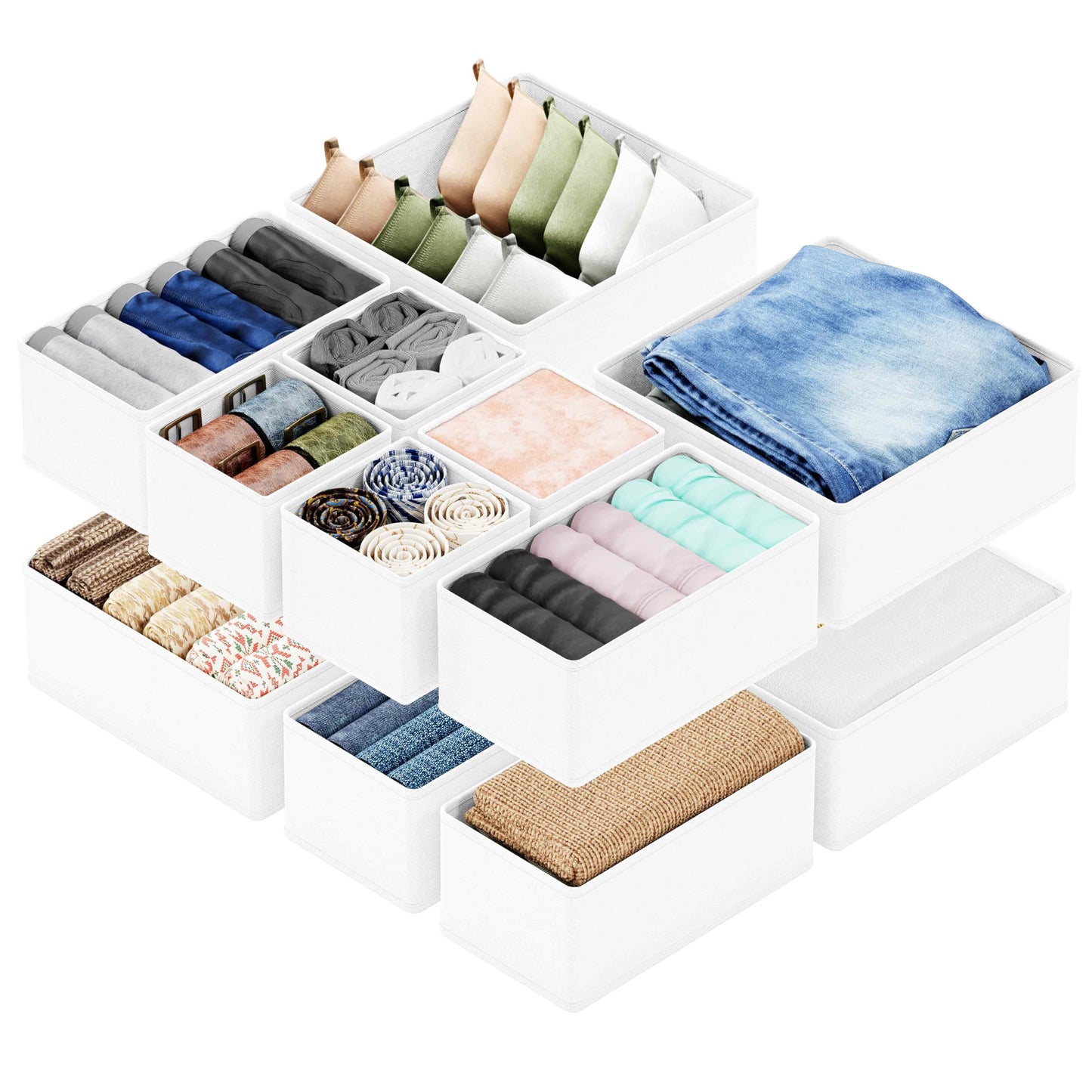 SpaceAid Set of 12 Drawer Organizers for Clothes, Underwear, Socks (White)