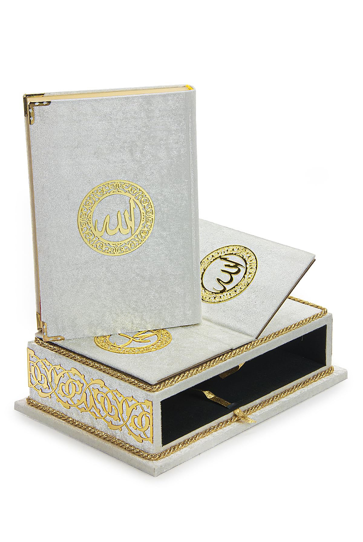 ihvan online, The Holy Arabic Quran Gift Set, Book Stand Holder, Desktop Quran Holder, Rehal, Velvet Covered Chest Rihal