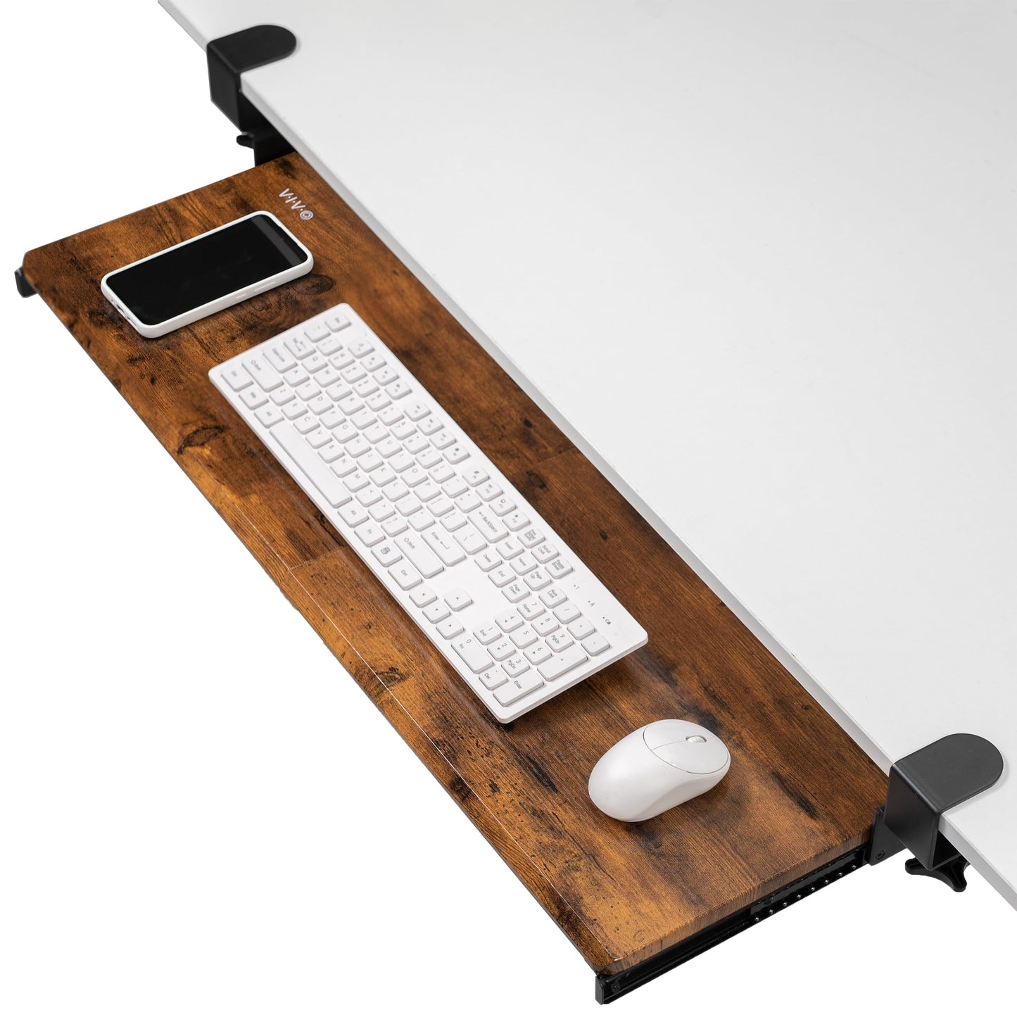 VIVO Extra Long Clamp-on Computer Keyboard and Mouse Under Desk Slider Tray, 86cm x 28cm Pull Out Platform Drawer, Rustic Vintage Brown, MOUNT-KB15EN