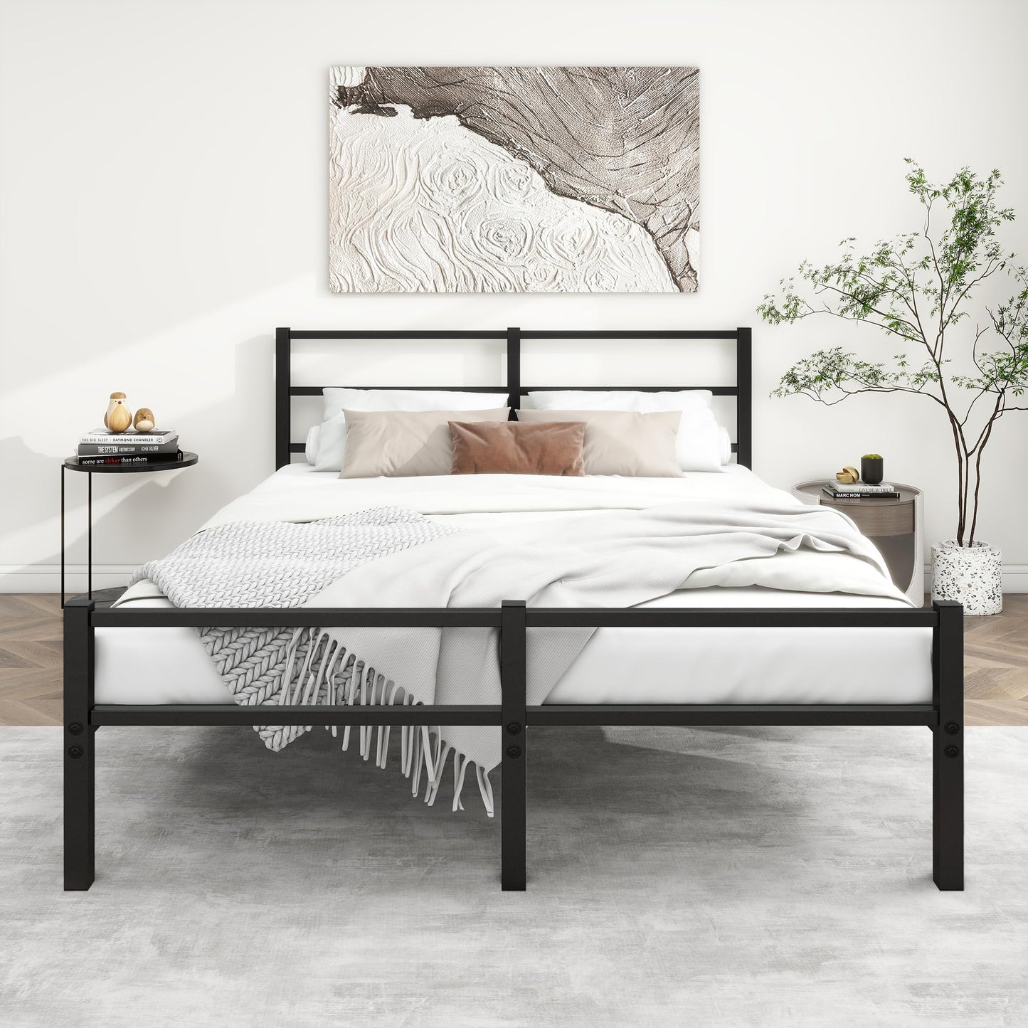 ARFARLY Metal Bed 140 x 200 cm Bed Frame with Headboard and Footboard, Adult Bed, Guest Bed, Double Bed, Black