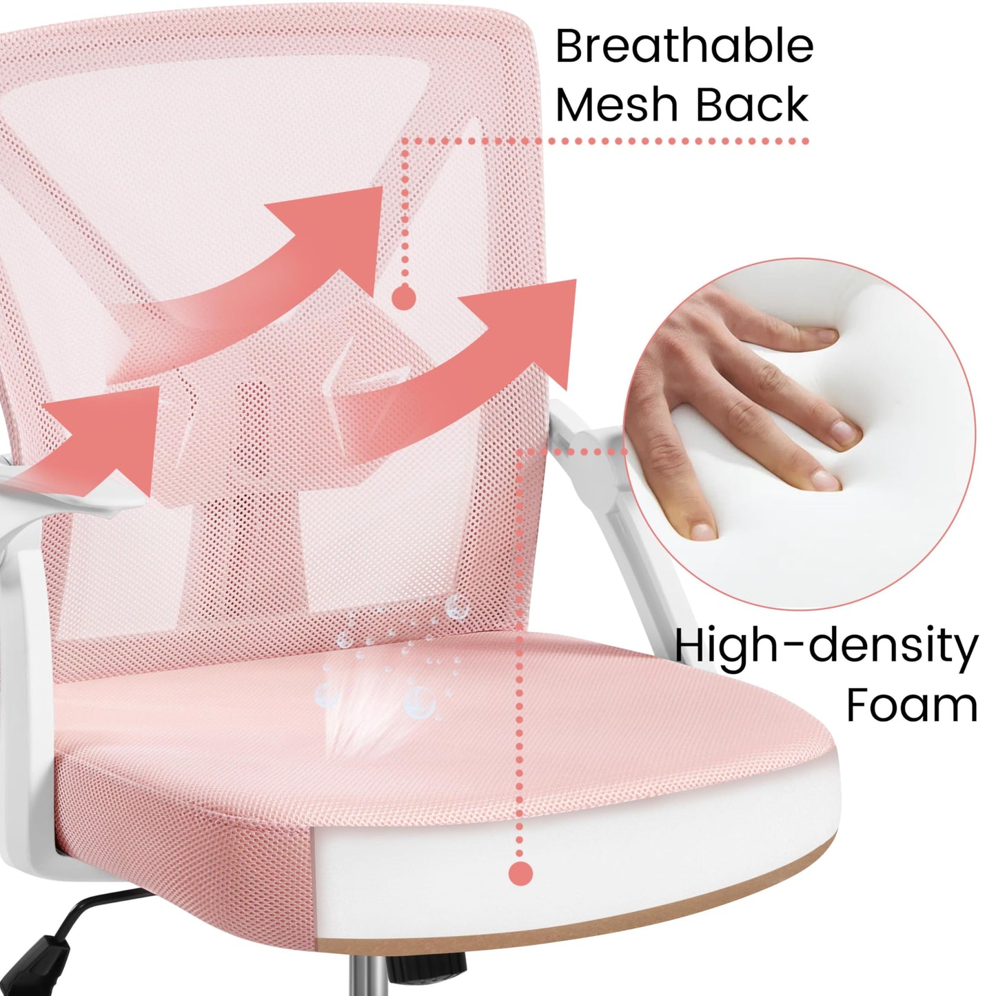 Yaheetech Ergonomic Desk Chair with Flip-up Armrest Lumbar Support Pink