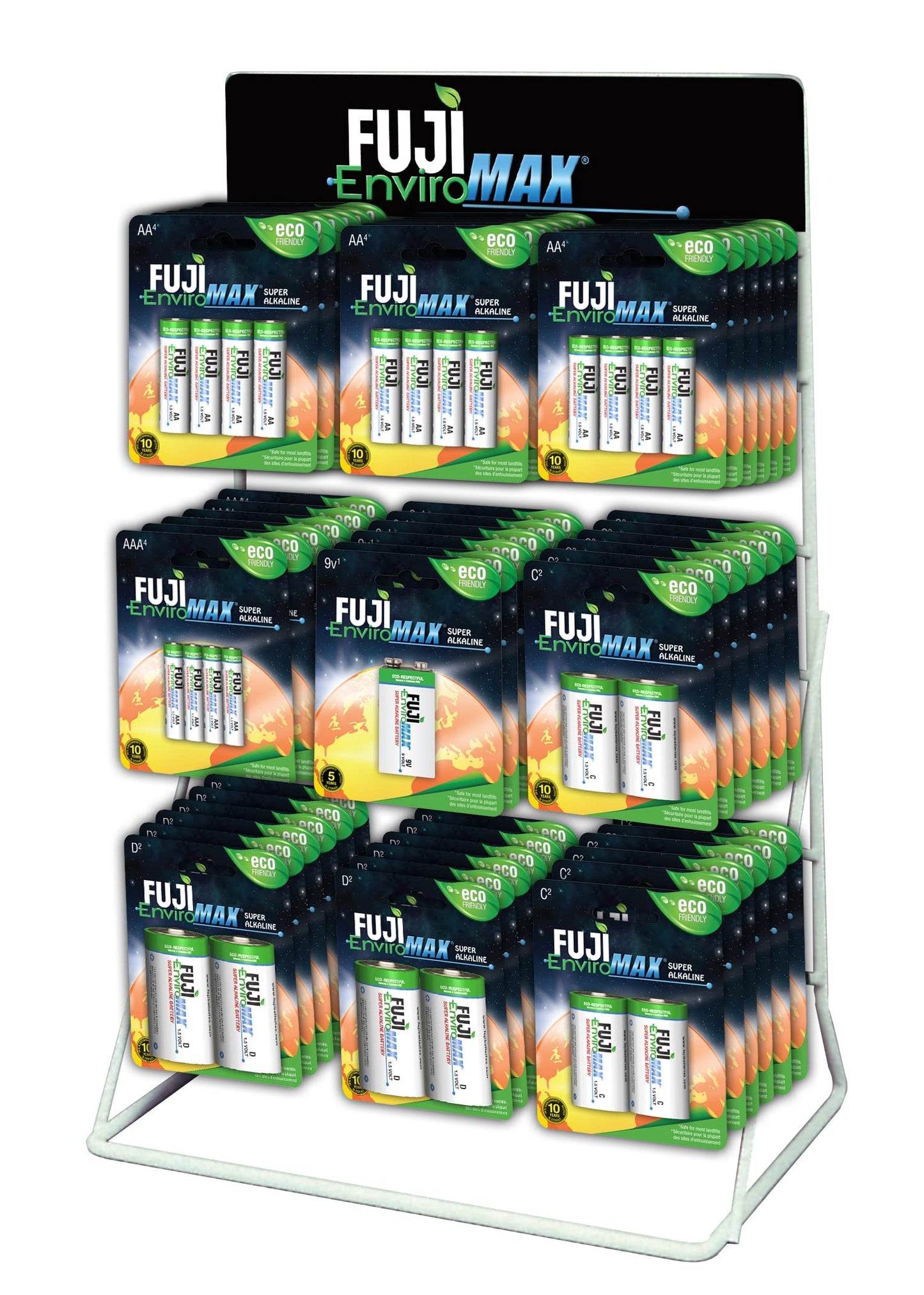 FUJI 2 X 9 Euro hook White Table Top counter stand. Wire Frame Retail Display For Small Products(9 Euro Hooks) POS Shop Display with header