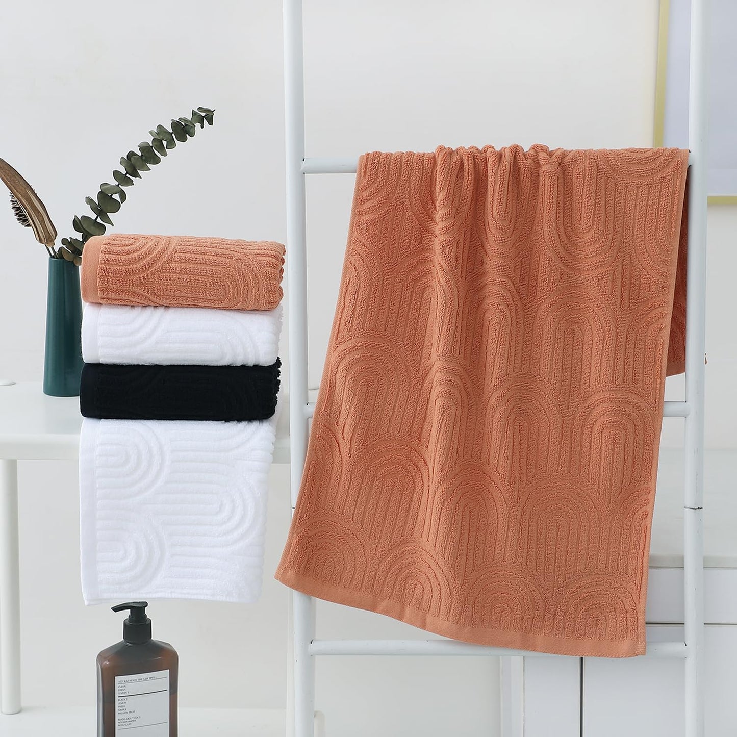 Pidada Hand Towels Set of 4 Striped Pattern 100% Cotton Absorbent Soft Decorative Towel for Bathroom (Black)