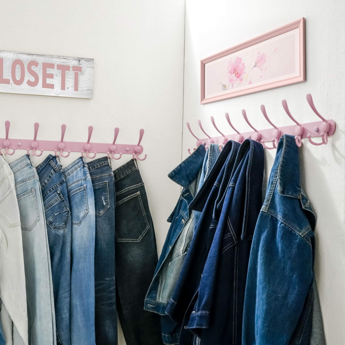 Dseap Coat Rack Wall Mount - 74cm Long 8-Tri-Hooks Heavy Duty Coat Hanger Rail Wall Hooks for Hanging Coats Hats Clothing Clothes Purse Mudroom
