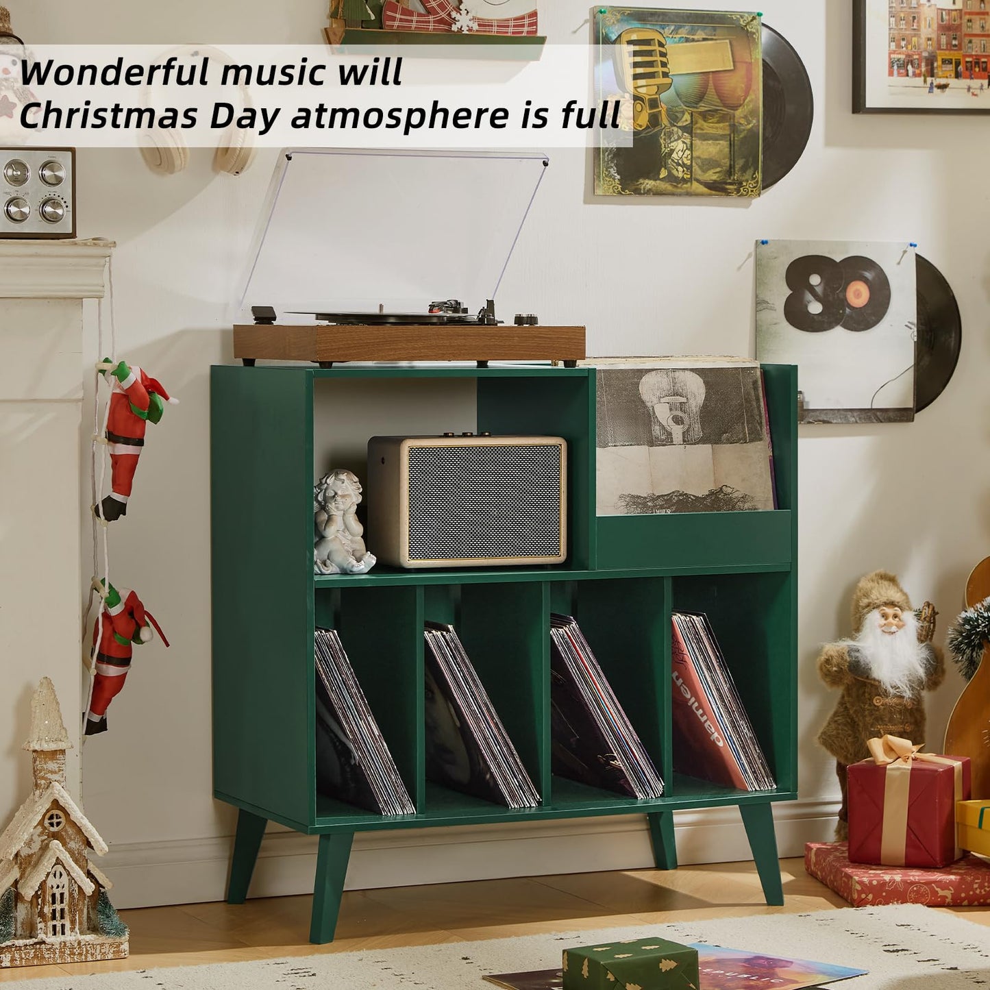 LELELINKY Large Record Stand With Storage and Shelf - Vinyl Holder With Presentation Surface for Up to 300 Albums - Music Room and Living Room