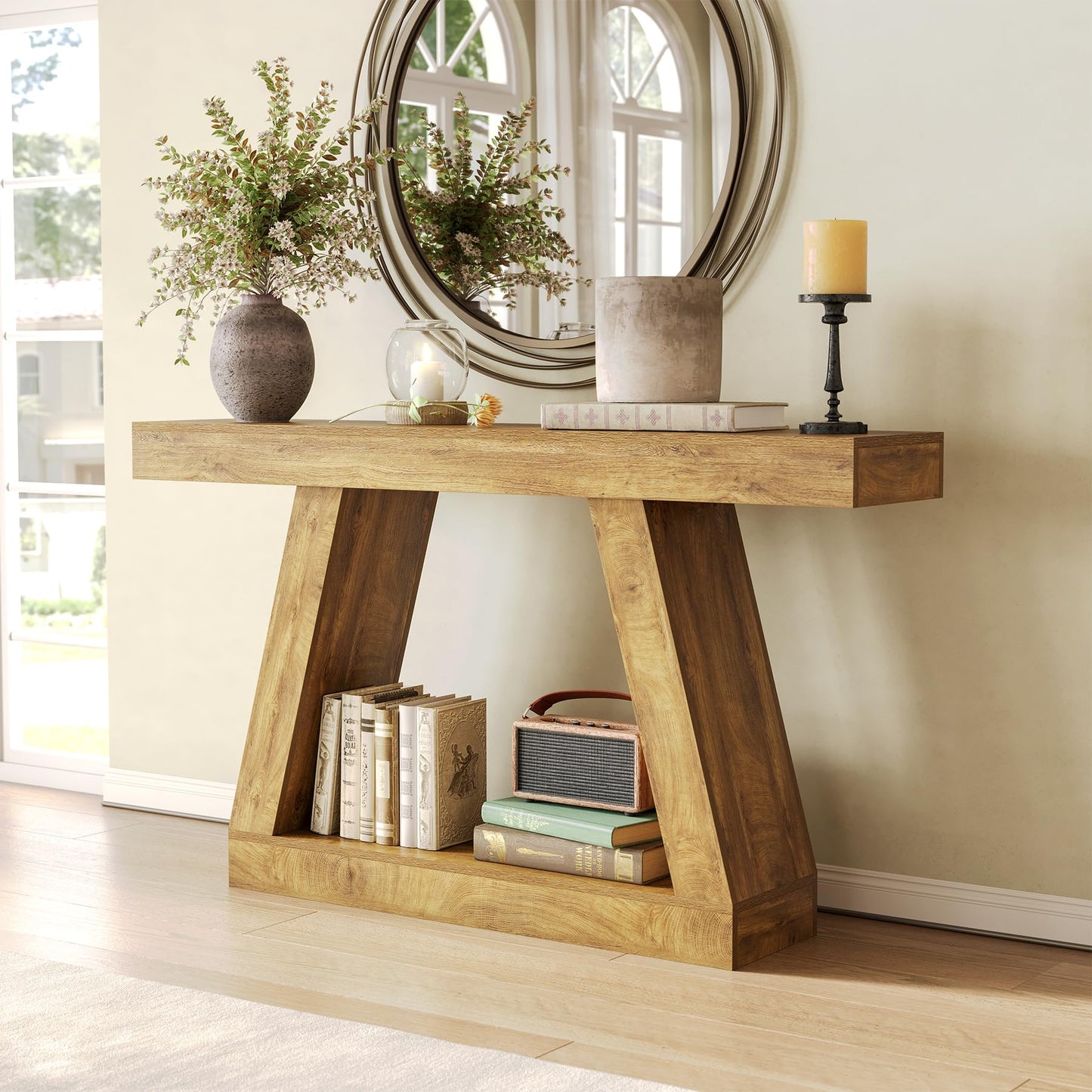 LITTLE TREE 55-Inch Sofa Table with Storage, Farmhouse Console Table for Home, Rectangular Wooden Entryway Furniture for Living Room, Bedroom, Office
