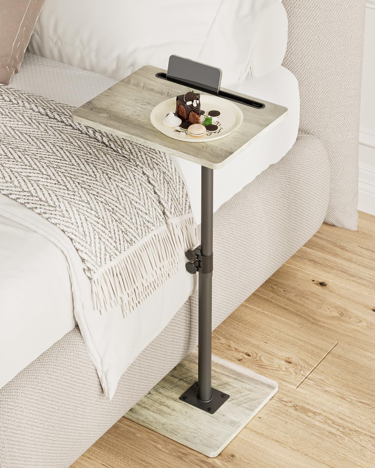 Apetaccat Side Table, C-Shaped Adjustable Sofa Table, 360°Swivel Coffee Tables,40x30x(45-83) cm,Small End Tables Bedside for Living Room