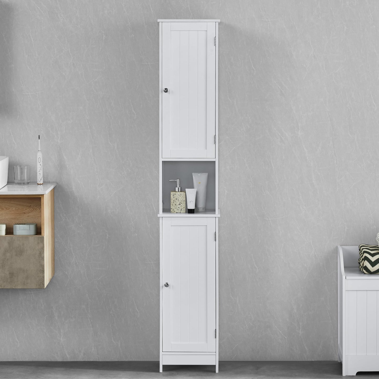 Bath Vida Priano Freestanding 2 Door Tall Storage Cabinet, White