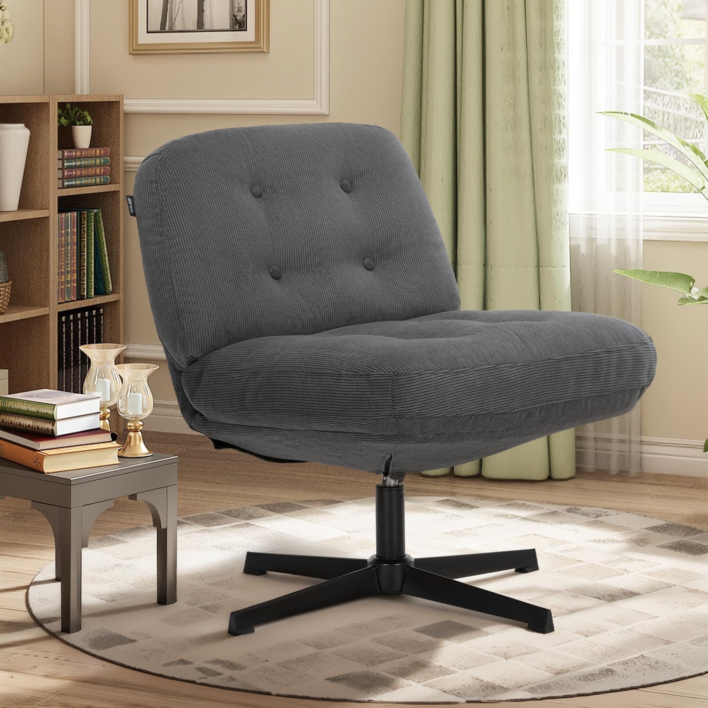 COLAMY Corduroy Swivel Accent Chair, 360° Rotating Lounge Chair with Upholstered Thick Cushion Seat, Modern Occasional Chair for Living Room, Bedroom
