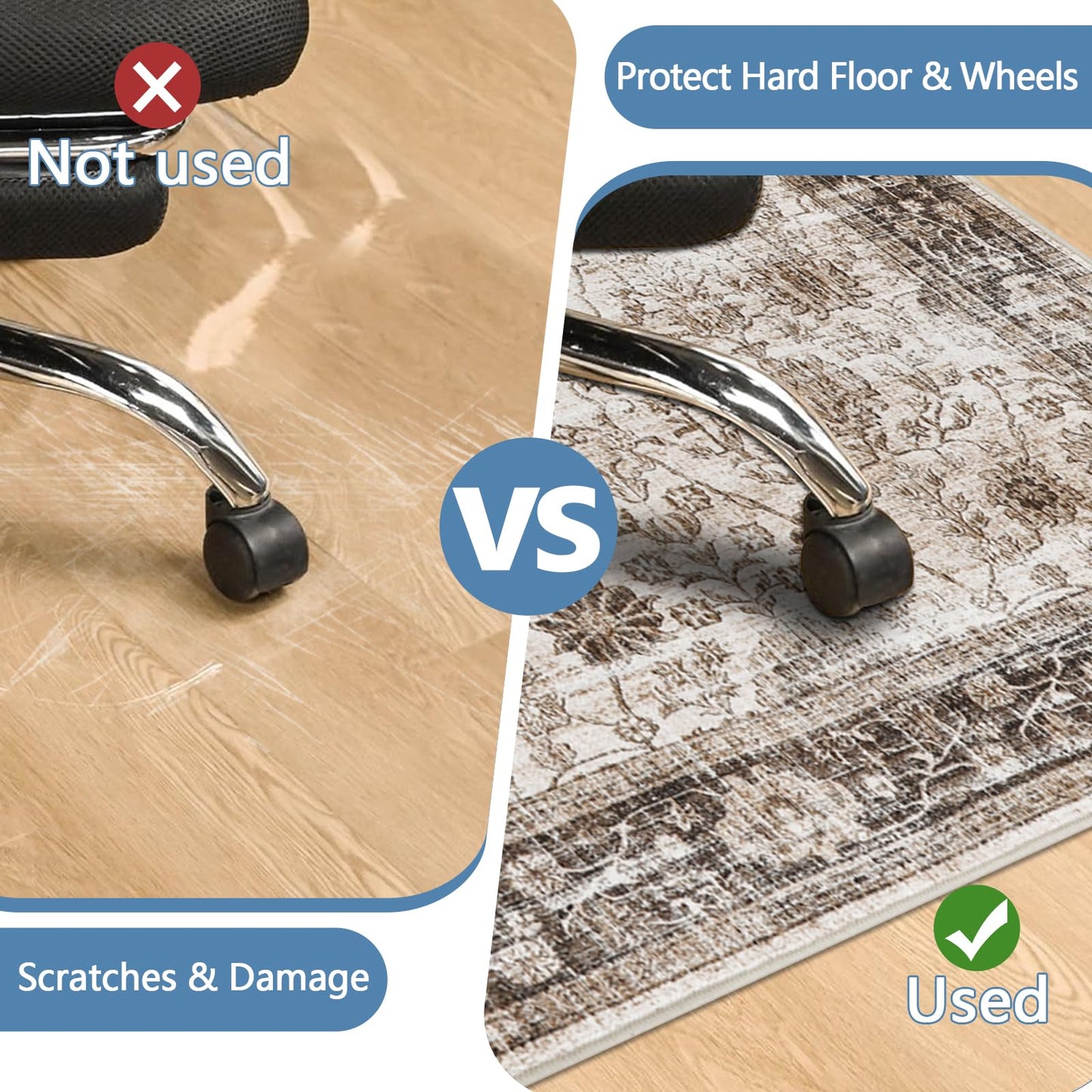 Office Chair Mat for Hardwood Floor, 120x150 cm Anti-Slip Computer Gaming Desk Mat, Multi-Purpose Floor Protector for Home Office Rolling Chair