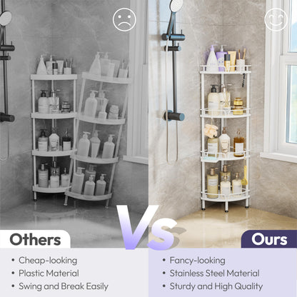 SWTYMIKI Corner Shower Caddy - 4 tier Bathroom Shelf Shower Organizer Corner with 4 Hooks, Rust Free Standing Bathroom Accessories with Soap Holder