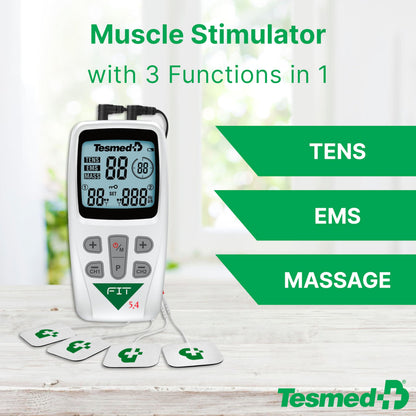 TESMED Fit 5.4: TENS Unit, EMS Muscle Stimulator & Muscle Massager (3-in-1), 22 Programs, 6 Customizable, Ideal for Pain Relief and Muscle