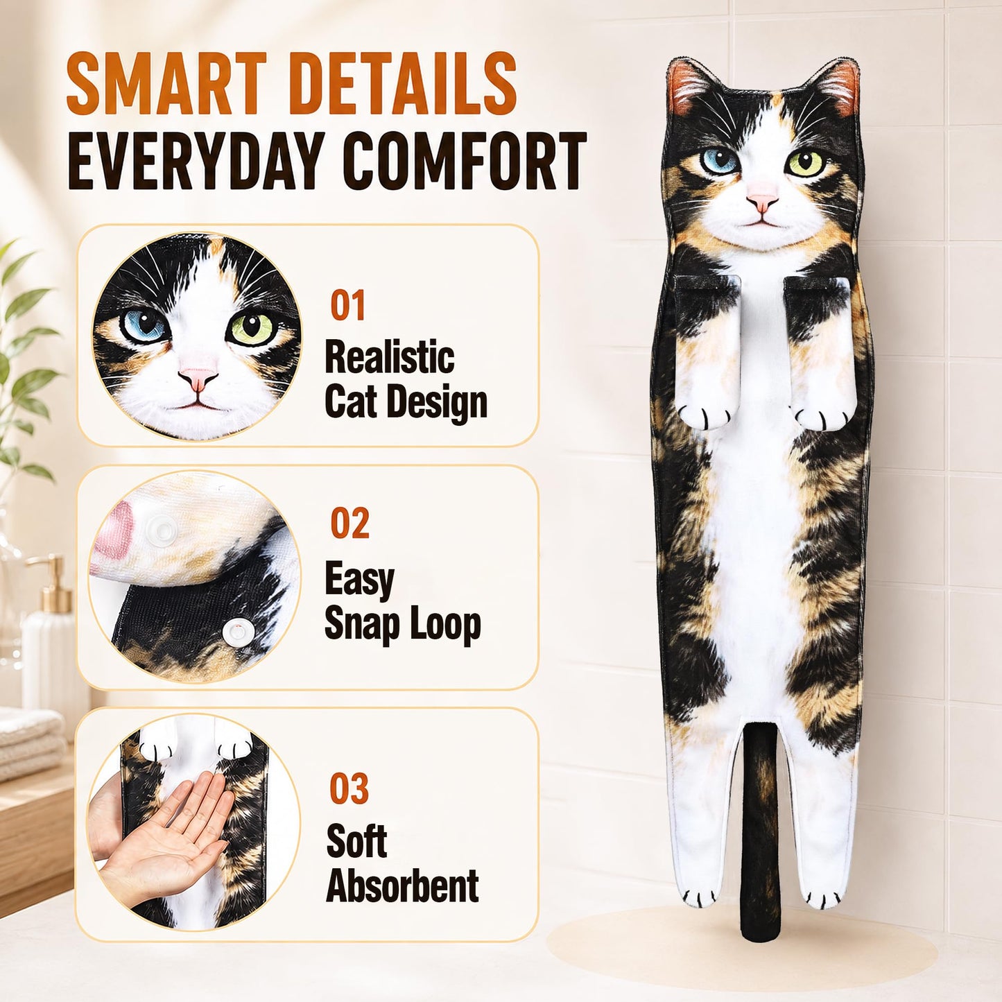 PAT JUUMG Funny Cat Hand Towels for Bathroom Kitchen,Cute Cat Decor Towel,Hanging Face Towels,Super Absorbent Soft,Funny Cat Gifts for Cat Lovers