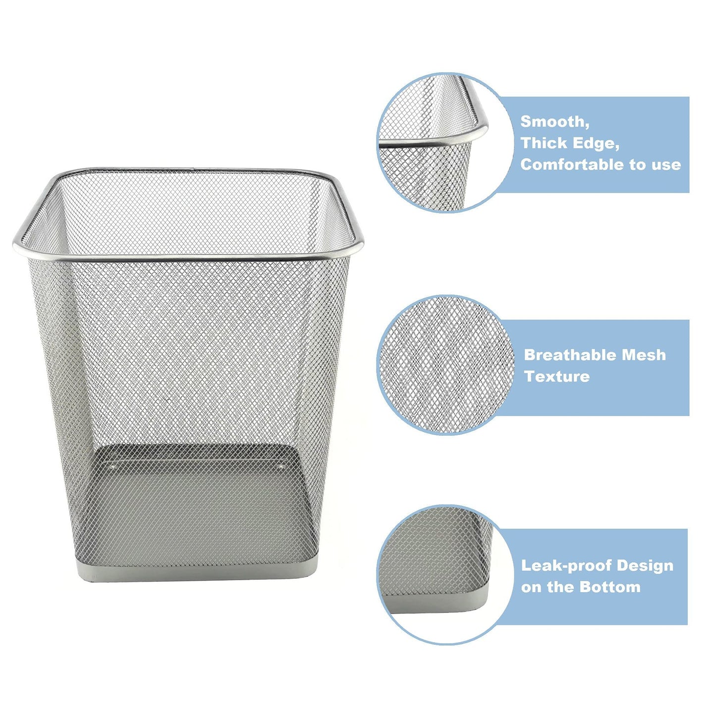 D.RECT Metal Mesh Waste Bin 18L – Silver Rubbish Bin for Office, Bedroom & Home – Durable Steel Frame, Breathable Mesh, Leak-Proof Bottom