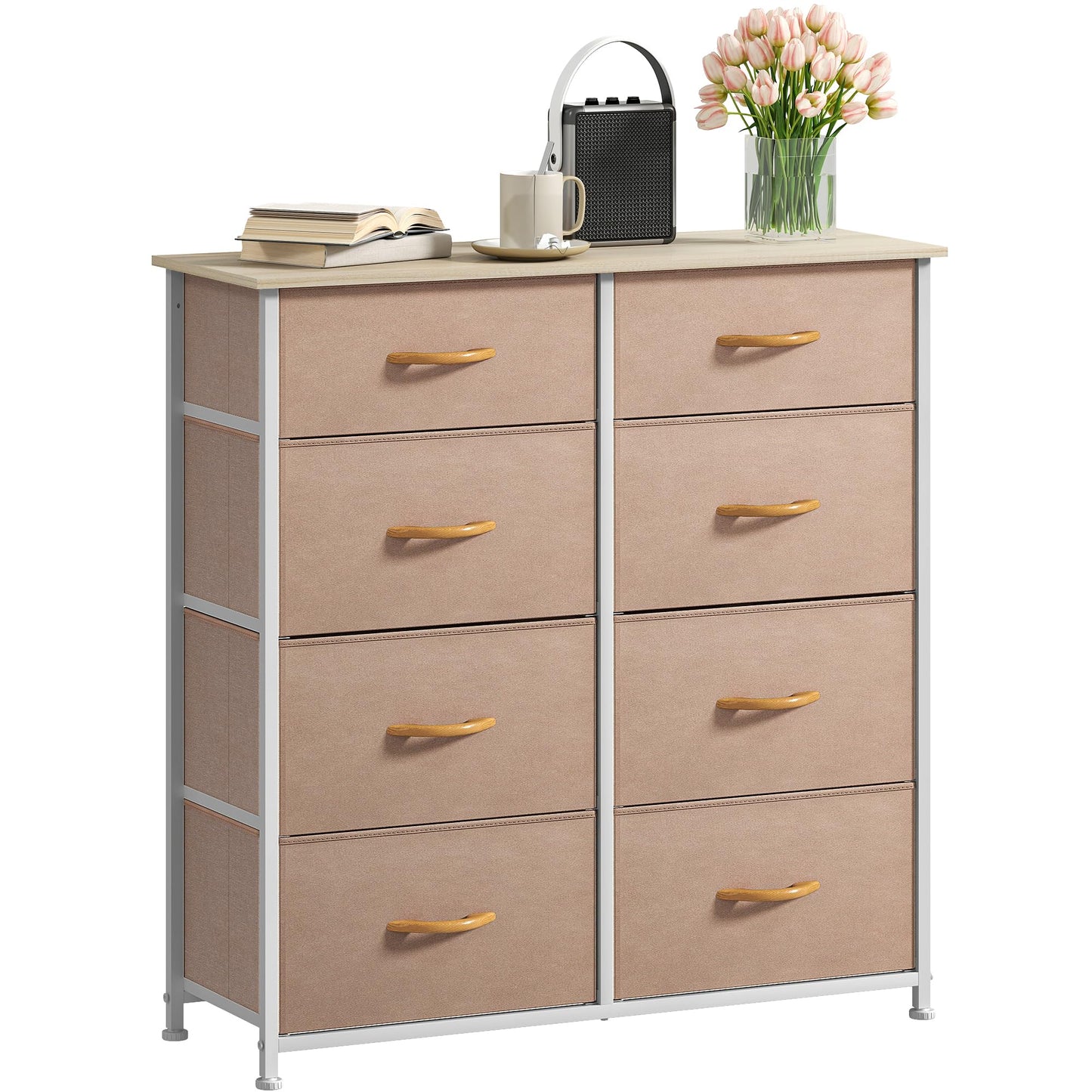 DWVO Chest of Drawers,Fabric Chest of Drawers Bedroom Cabinet with 8 Drawers,Dresser for Bedroom,Living Room With Handles,Wood Top and Sturdy Steel