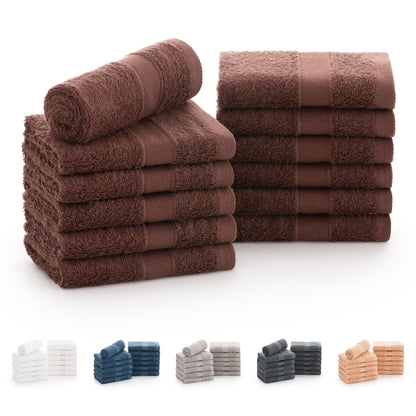 Todocama - Set of 12 Hand Towels 30 x 30 cm 100% Soft and Absorbent Cotton, 550 gsm Premium, Chocolate