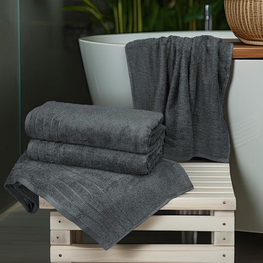 100% Cotton Extra Large Bath Towels Set of 4 76x152cm Dark Grey - 450 GSM