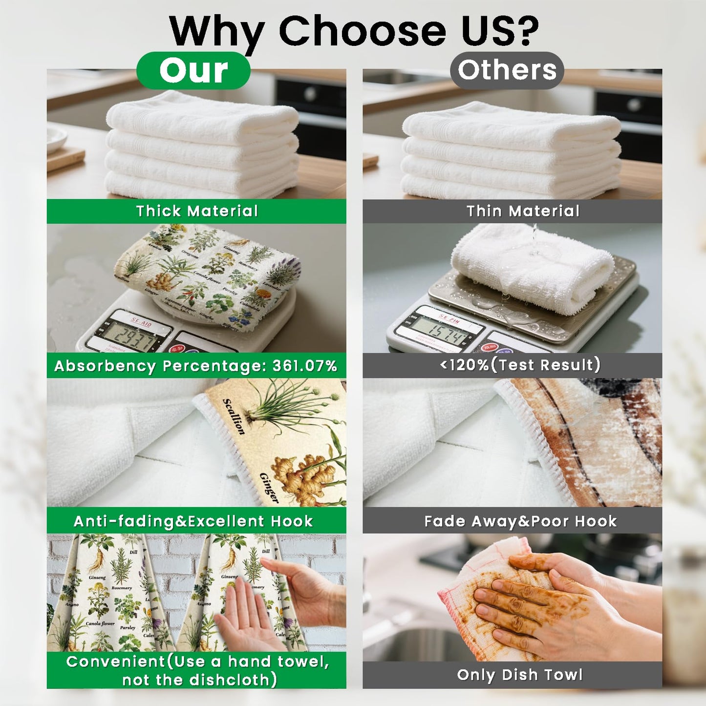 CUTHOLLOW 2 Pcs Herb and Vegetable Hanging Kitchen Towels with Loop