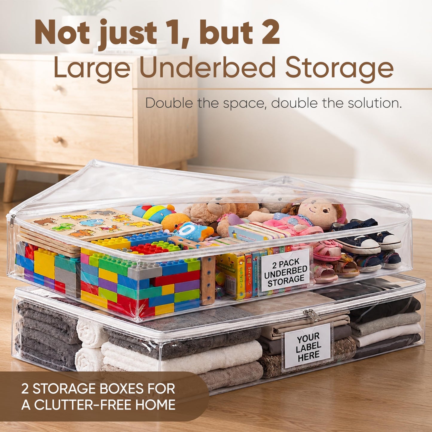 Masirs Clear Underbed Storage Bag, Durable Vinyl Material to Shield Your Contents from Dust, Dirt and Moisture