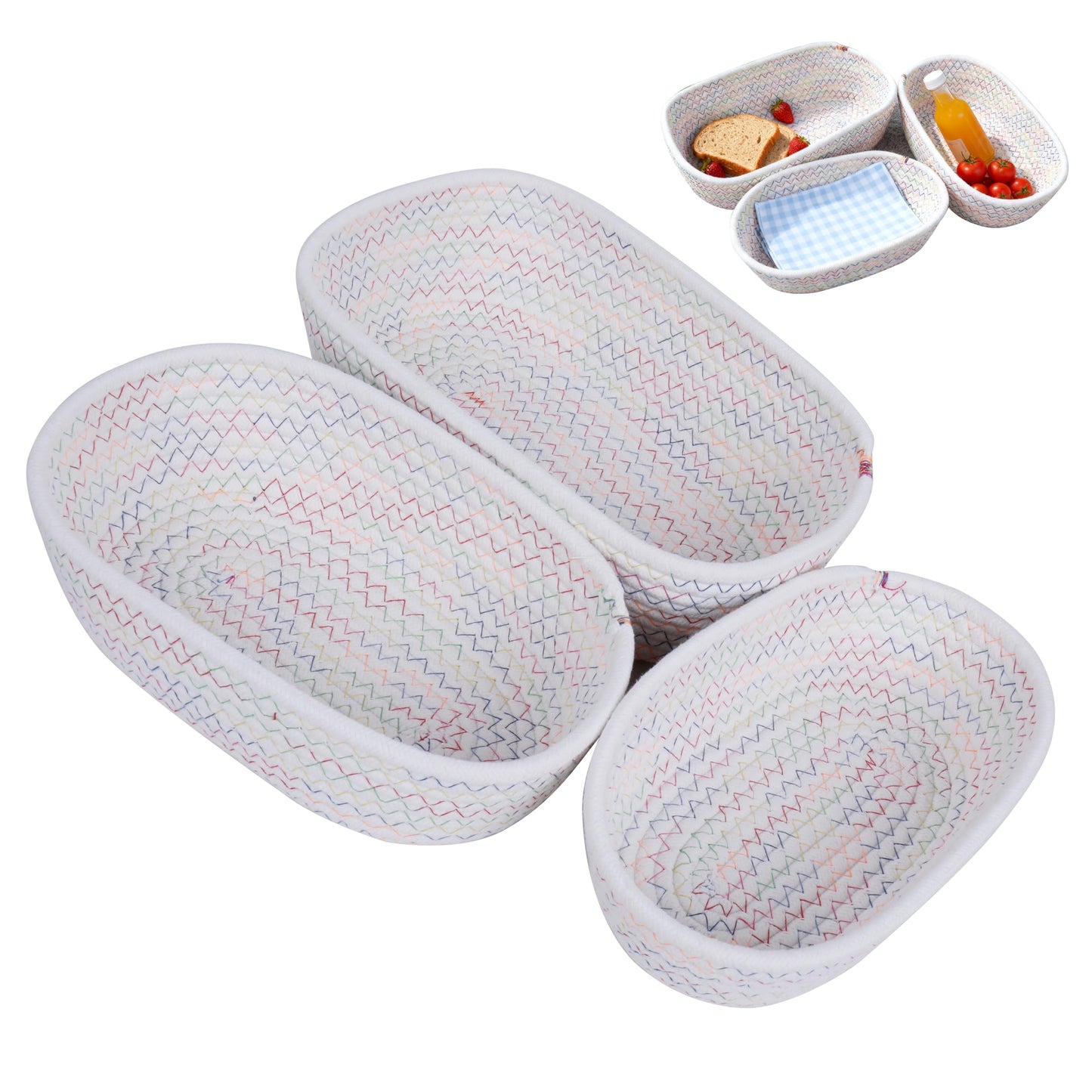 3 Pcs Cotton Woven Baskets for Storage, Cotton Rope Basket, Bathroom Storage Baskets for Shelves Drawer Closet Shelf Kitchen Toiletries Make up