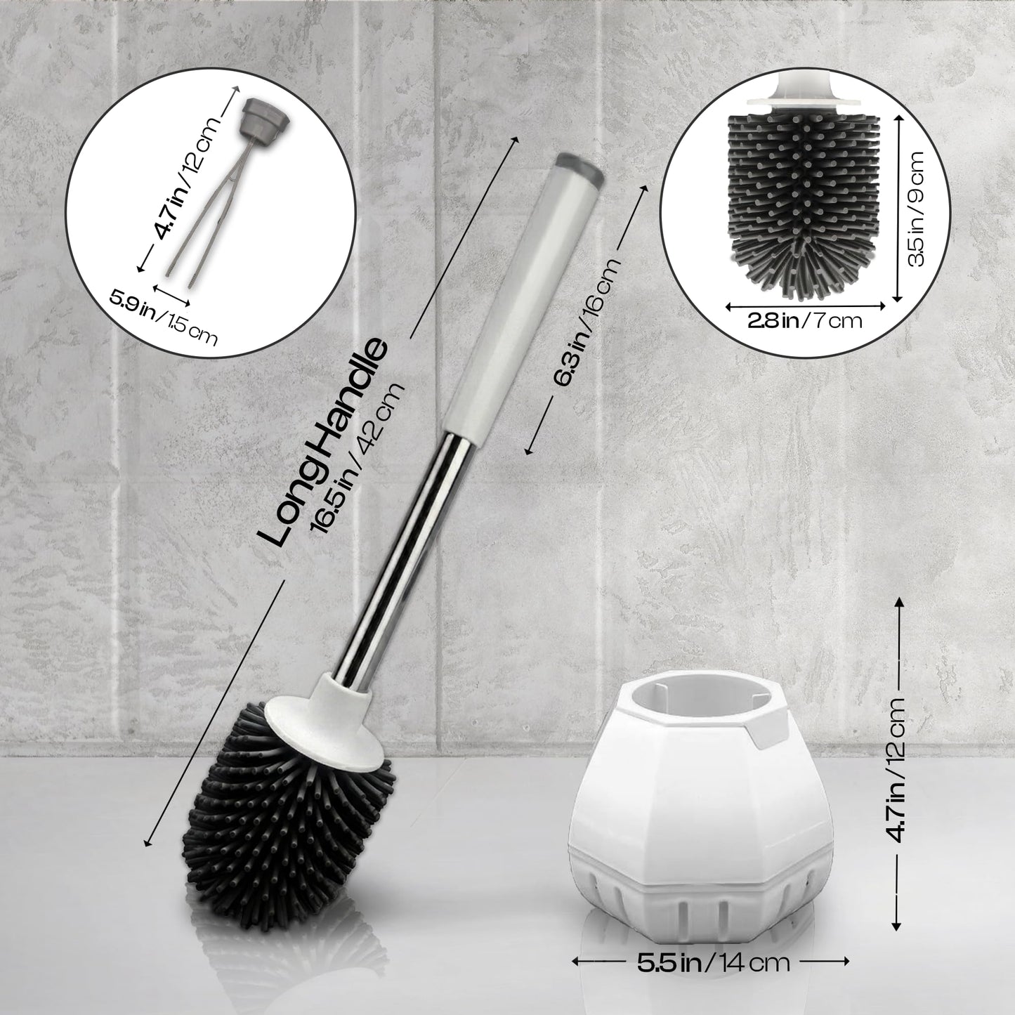 Toilet Brush and Holder Set, Wall Mounted Loo Brush with Hidden Tweezers