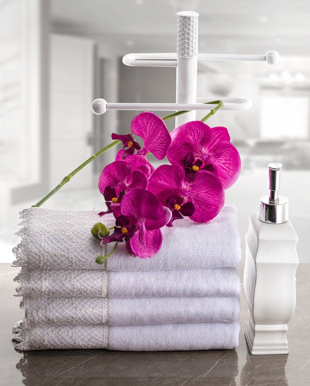 Creative Scents Fingertip Towels (11x18 inches)– Towel Set of 4- Extra Absorbent 100% Cotton- Soft Velour Finish- Gorgeous Lace Trim- Machine