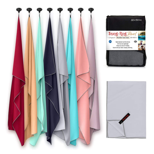Snug Rug Microfibre Beach Towel Large L 80 x 160cm ? Super Absorbent Quick Drying Lightweight Sand Proof Beach Towels Dapple Grey