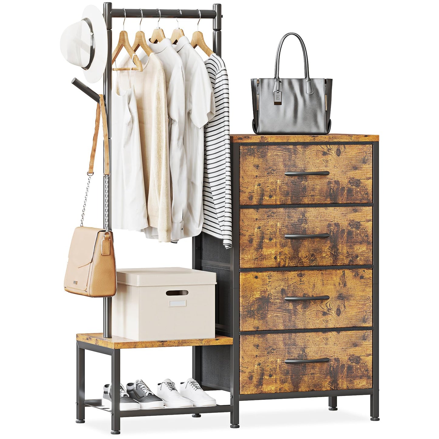 ODK 3 in 1 Chest of Drawers Bedroom, 4 Fabric Drawers, Retro color