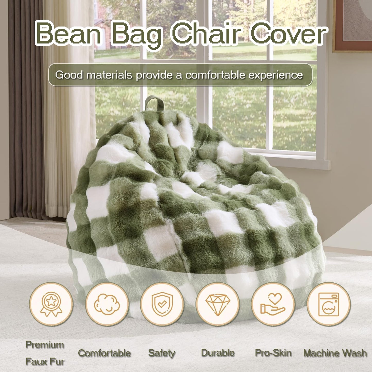 Fluffy Faux Rabbit Fur Bean Bag Chair Cover(No Filler),Cozy Shaggy Bubble Stuffed Animal Storage Large Bean Bag Cover for Bedroom Living Room,Fuzzy