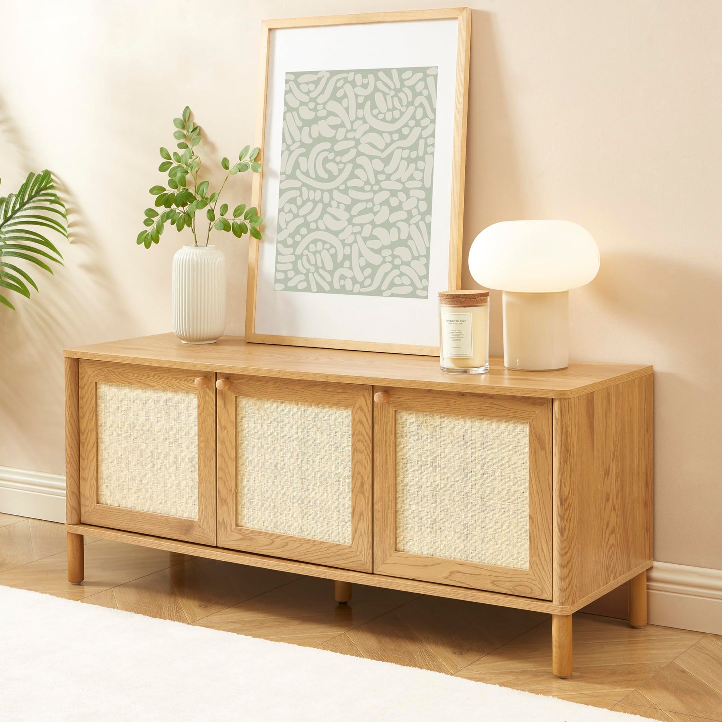 BAÏTA HAIDA TV Unit in Oak Effect and Rattan Weave