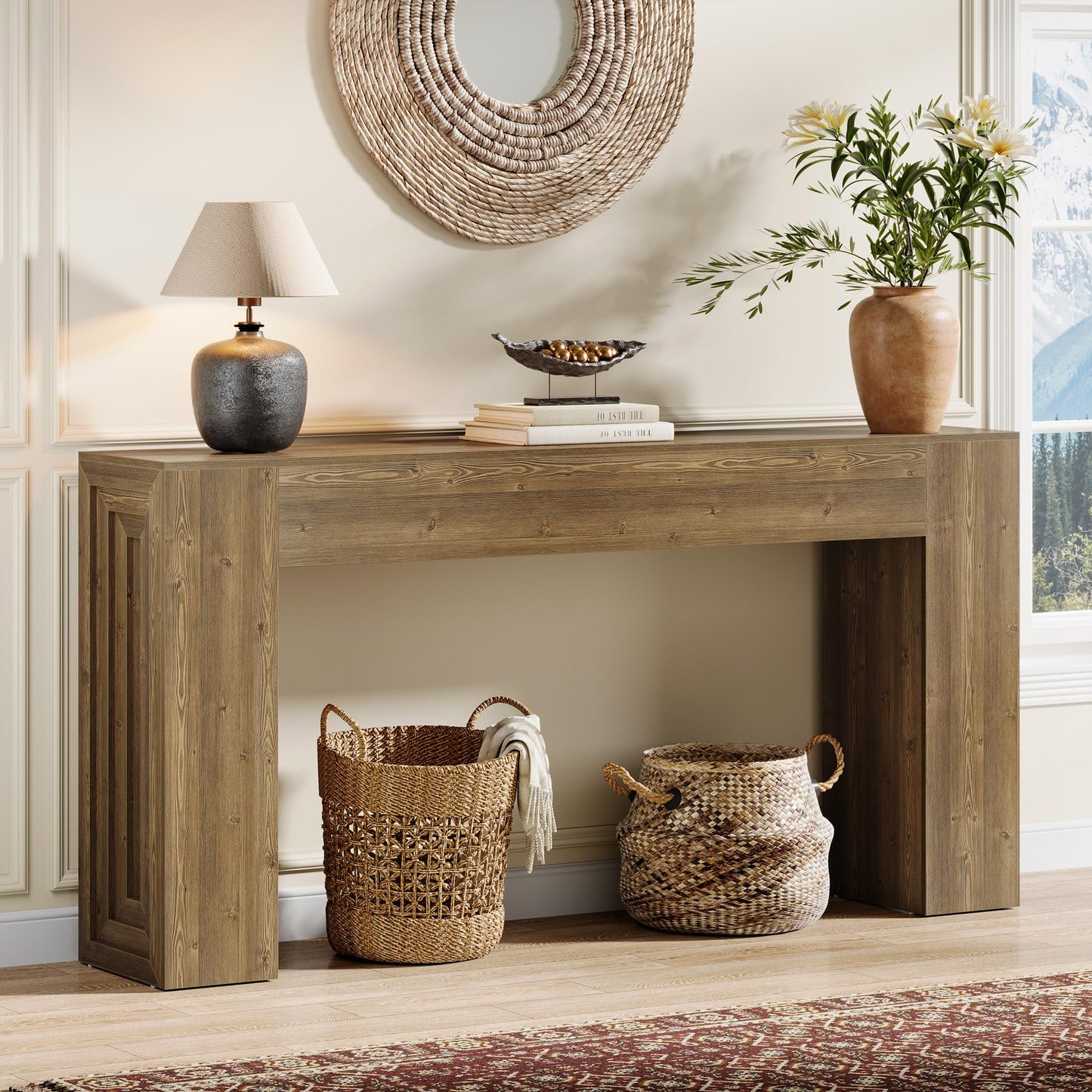 Tribesigns 63-Inch Long Console Table, Farmhouse Narrow Sofa Table Behind The Couch for Living Room, Entryway, Hallway, Foyer, Natural Brown