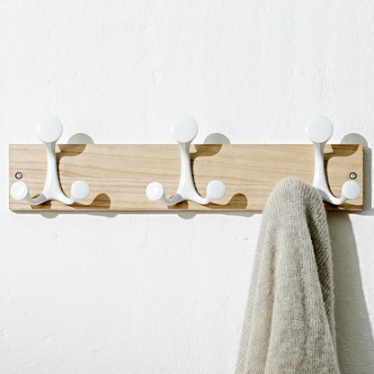 SKOLOO 43cm Natural Wood Coat Rack Wall Mount with 3 Triple Hooks - Ideal for Family Entrances, Classrooms, and Pet Supplies Storage