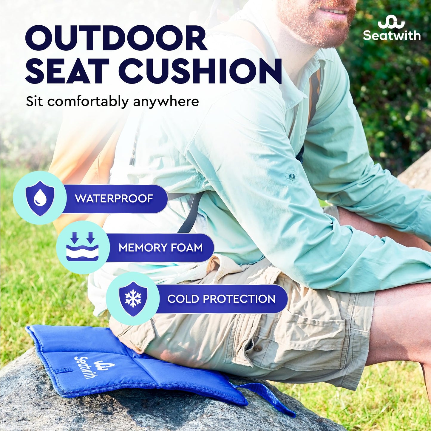 Thermal Foldable Outdoor Seat Cushion with Memory Foam 45x35cm Blue