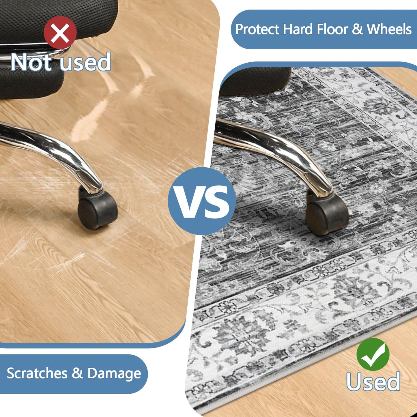 Office Chair Mat for Hardwood Floor, 120x150 cm Anti-Slip Computer Gaming Desk Mat, Multi-Purpose Floor Protector for Home Office Rolling Chair