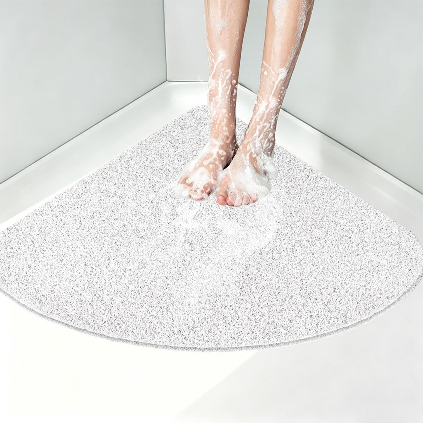 Lurowo Corner Shower Mat, Quadrant Loofah Shower Mat (White, 80 * 80cm)