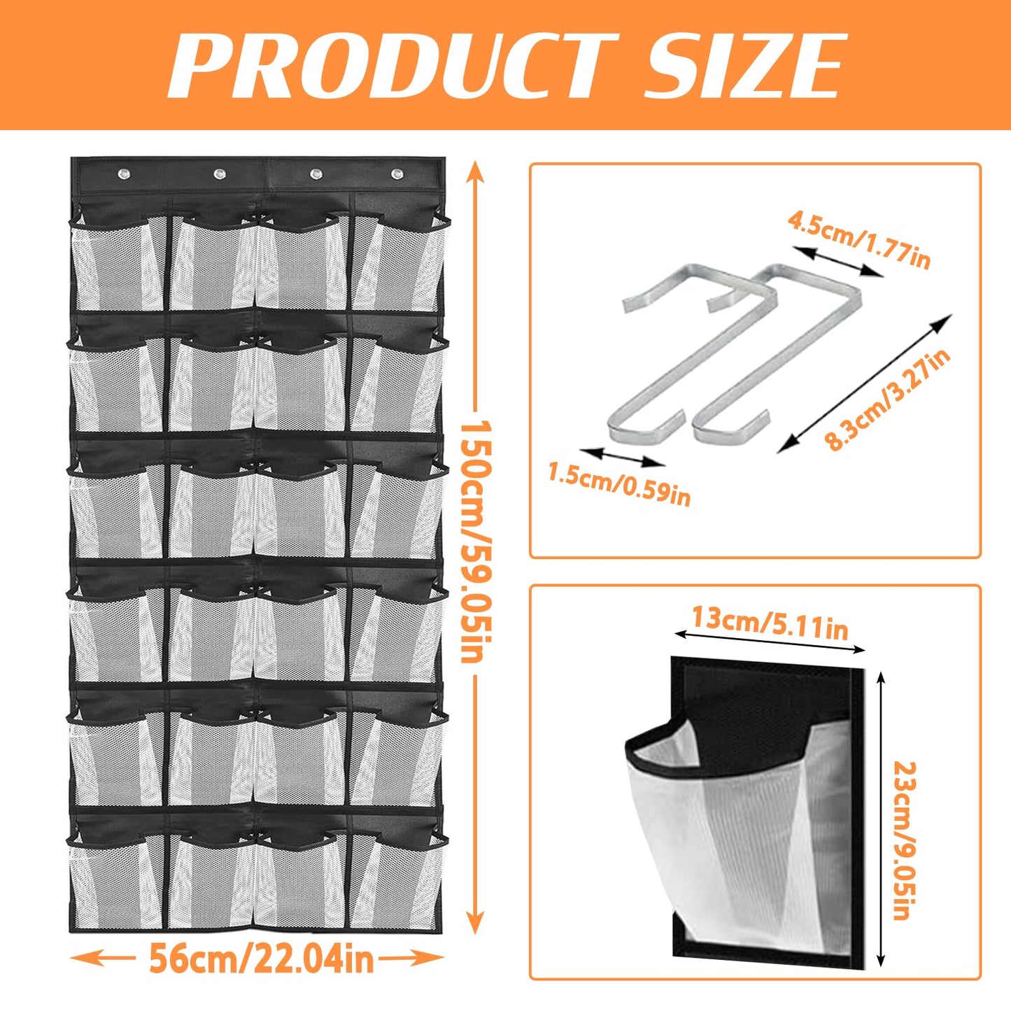 Collapsible Hanging Shoe Storage, 24 Large Mesh Pockets Door Shoe Rack