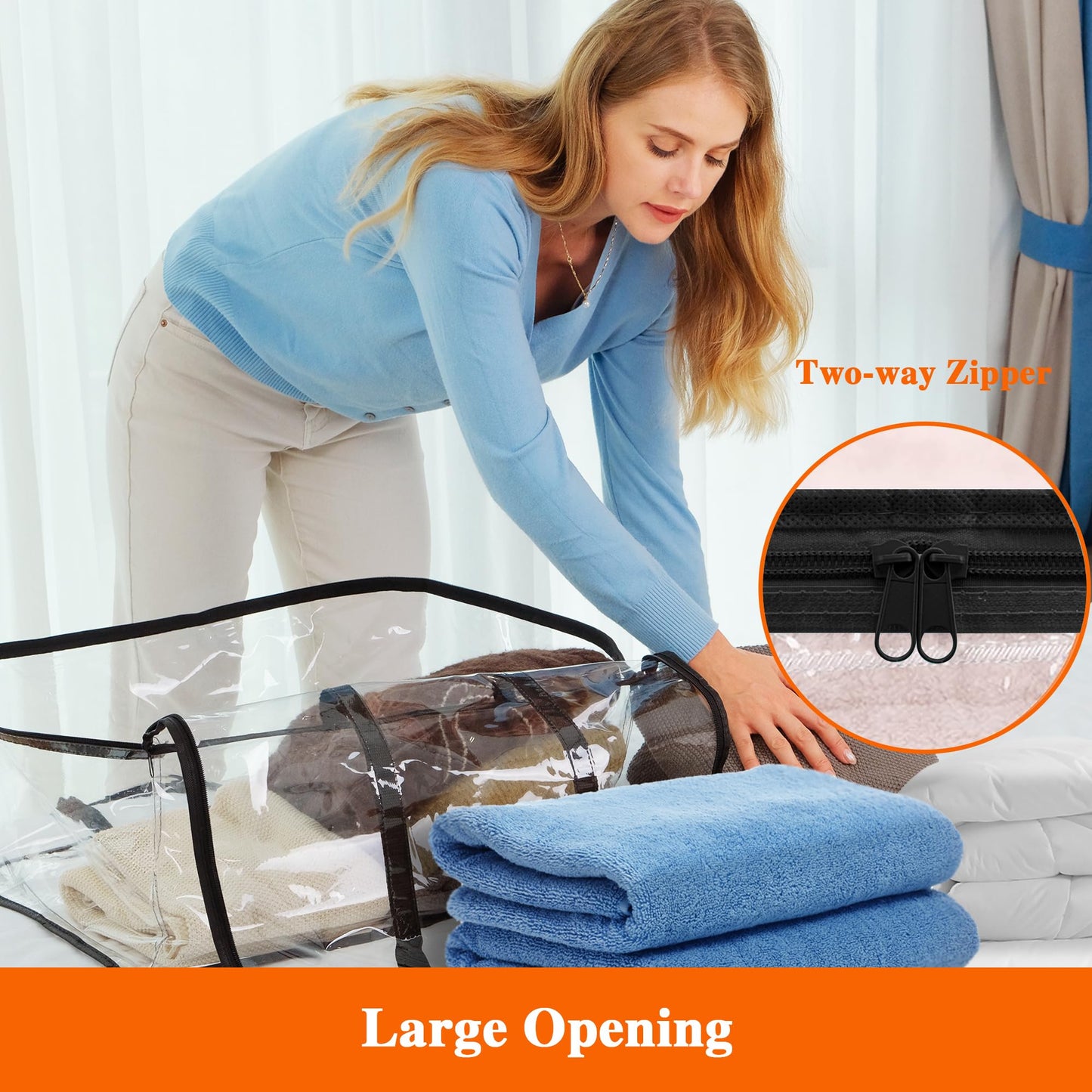 Vieshful 3 Pack Black Clear Clothes Storage Bag Organizer Reinforced Handle