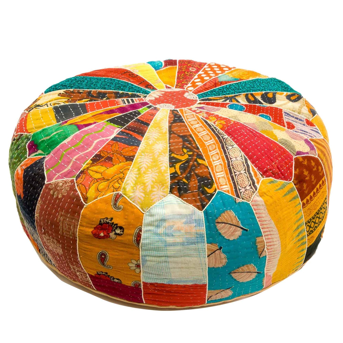 Mandala Life ART Green Round Velvet Pouf Cover - Soft Embroidered Ottoman Slipcover with Moroccan Design, 24 Inch Diameter, Ideal for Living Room