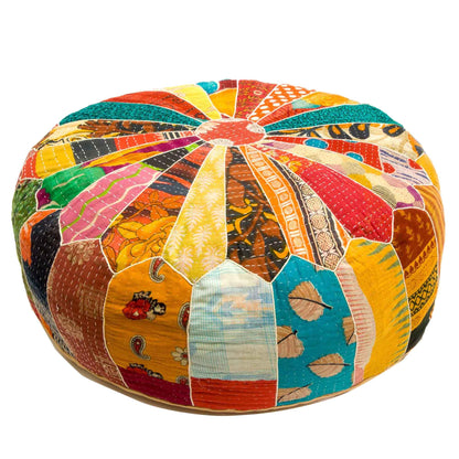 Mandala Life ART Green Round Velvet Pouf Cover - Soft Embroidered Ottoman Slipcover with Moroccan Design, 24 Inch Diameter, Ideal for Living Room