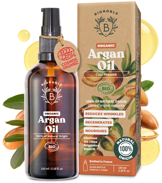BIONOBLE Organic Argan Oil for Hair - Cold Pressed in Morocco - Nourishes, Repairs and Anti-Aging - 100% Pure Argan Oil for Skin, Face - Vegan, Hexane
