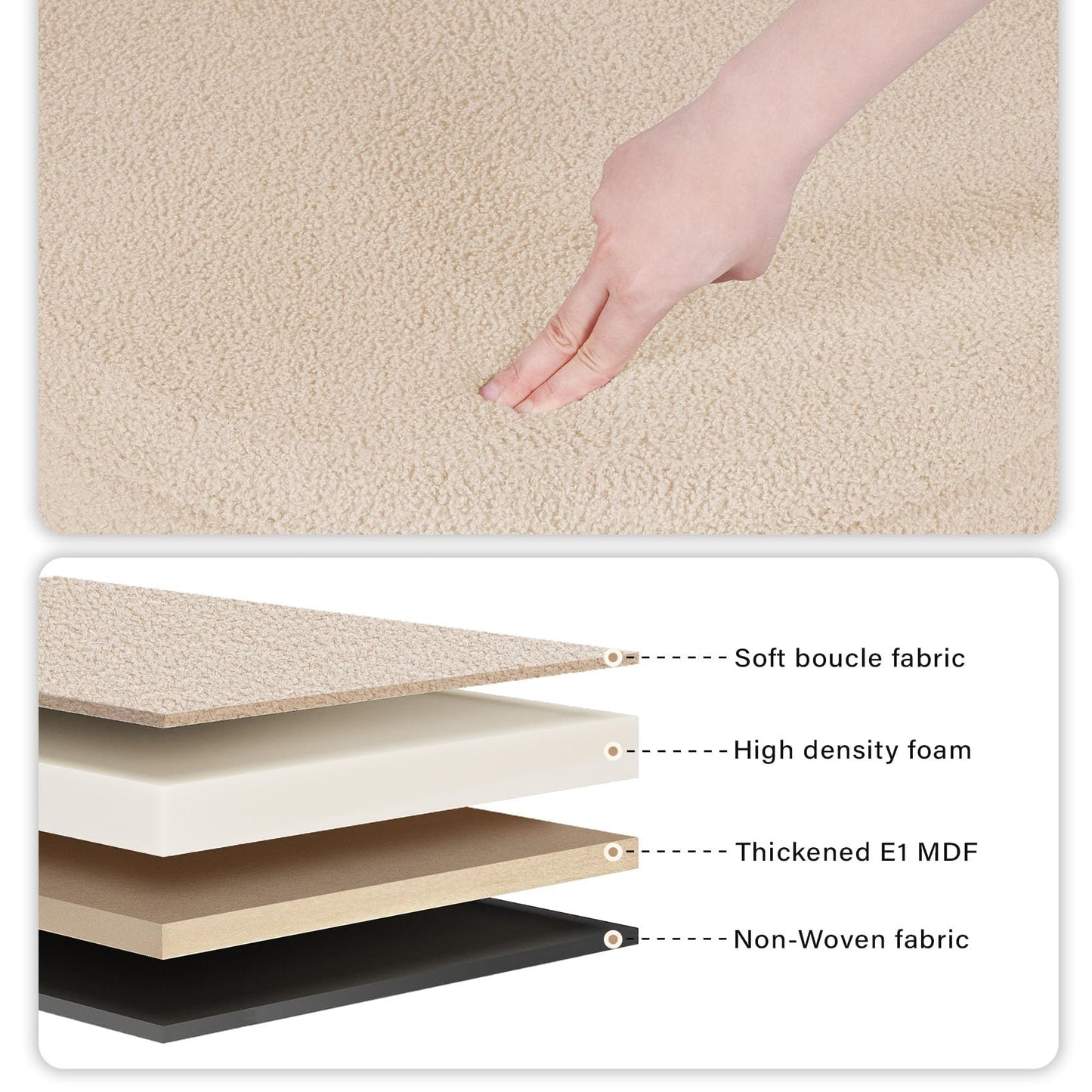 Bonlife Ottoman with Storage, Folding Boucle Stool,Coffee Table,Chest Toy Box,Footstool for Living Room,Bedroom,Beige,Large Round,56x56x40cm